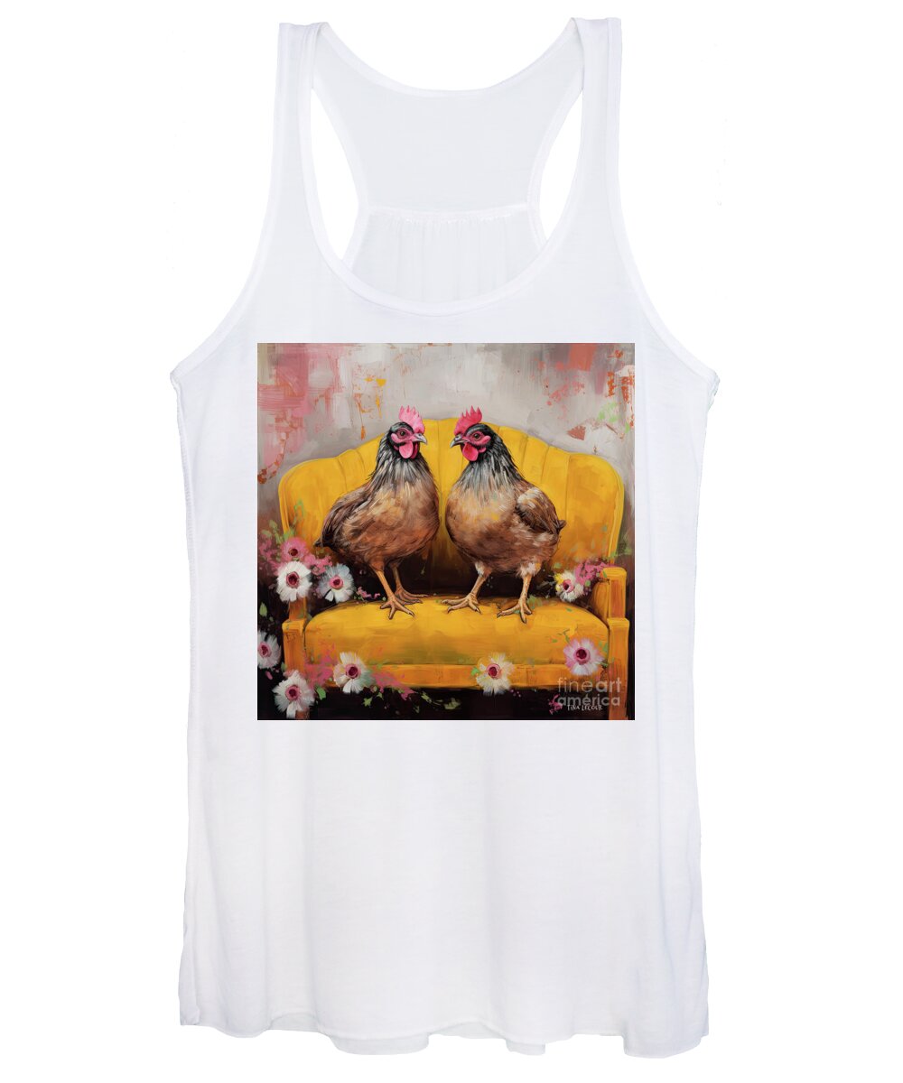 Chickens Women's Tank Top featuring the painting A Couple Of Chicks On The Sofa by Tina LeCour