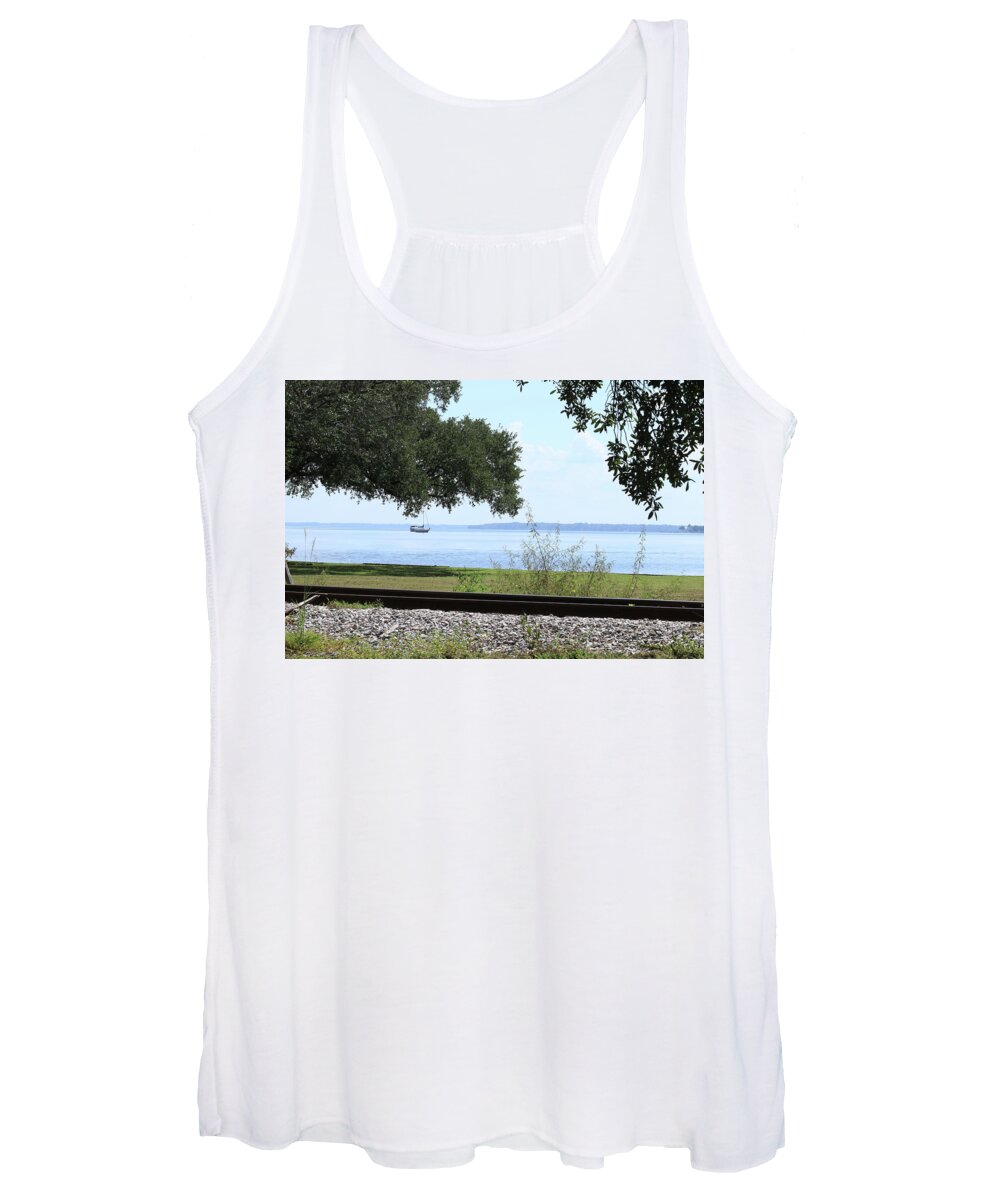 Sky Women's Tank Top featuring the digital art Across the Tracks by Linda Ritlinger
