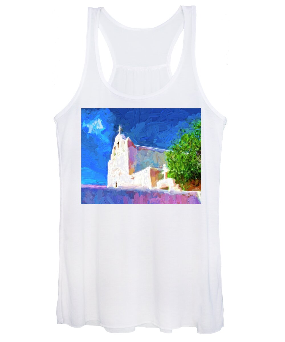 Thick Paint Layers Women's Tank Top featuring the digital art Adobe Church by OLena Art by Lena Owens - Vibrant DESIGN