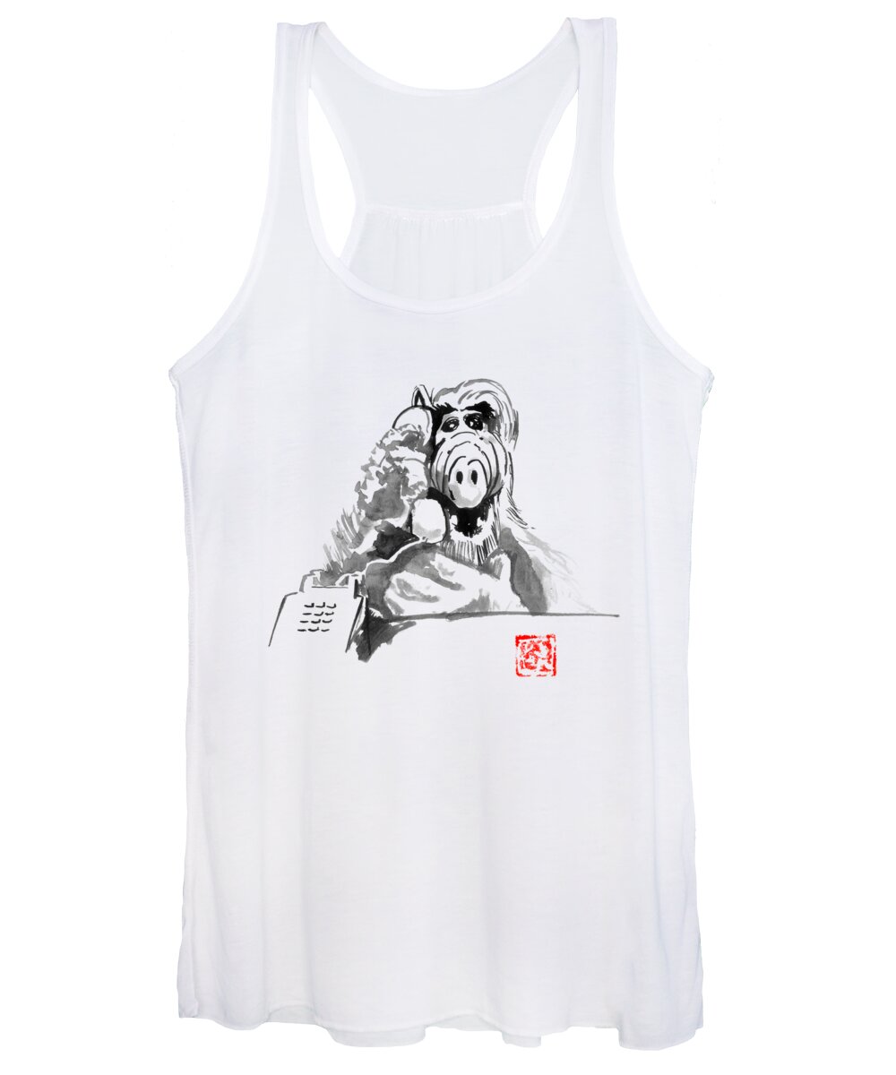 Alf Women's Tank Top featuring the drawing Alf At The Phone by Pechane Sumie