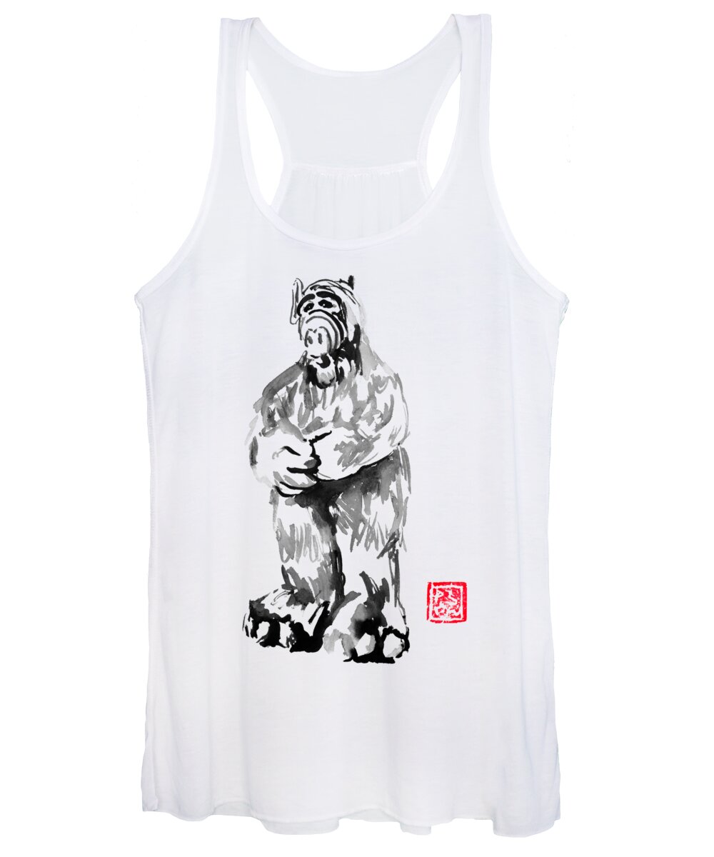 Alf Women's Tank Top featuring the painting Alf In Foot by Pechane Sumie