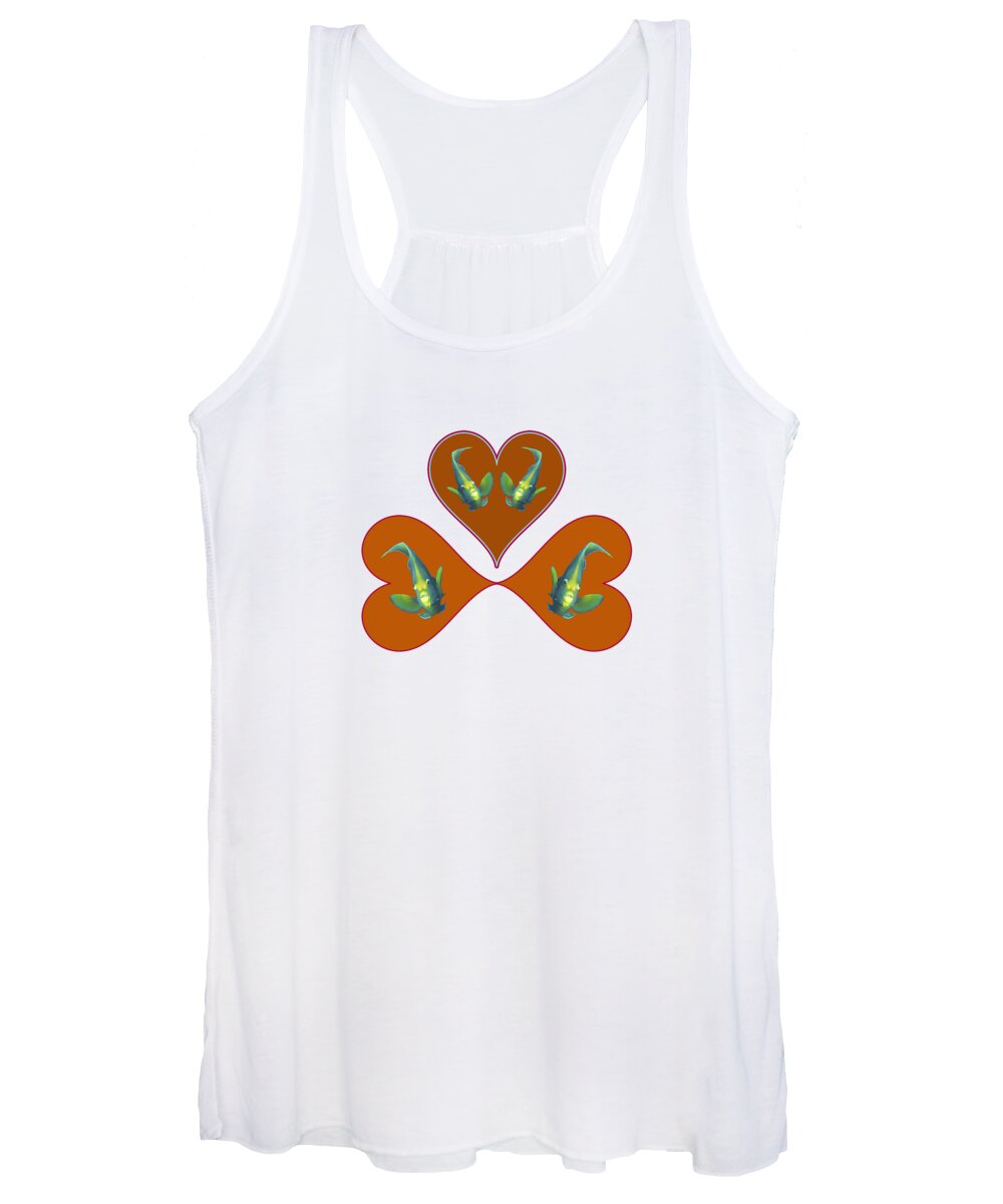Angelfish Women's Tank Top featuring the mixed media Angelfish - Three red hearts for a colorful fish - by Ute Niemann