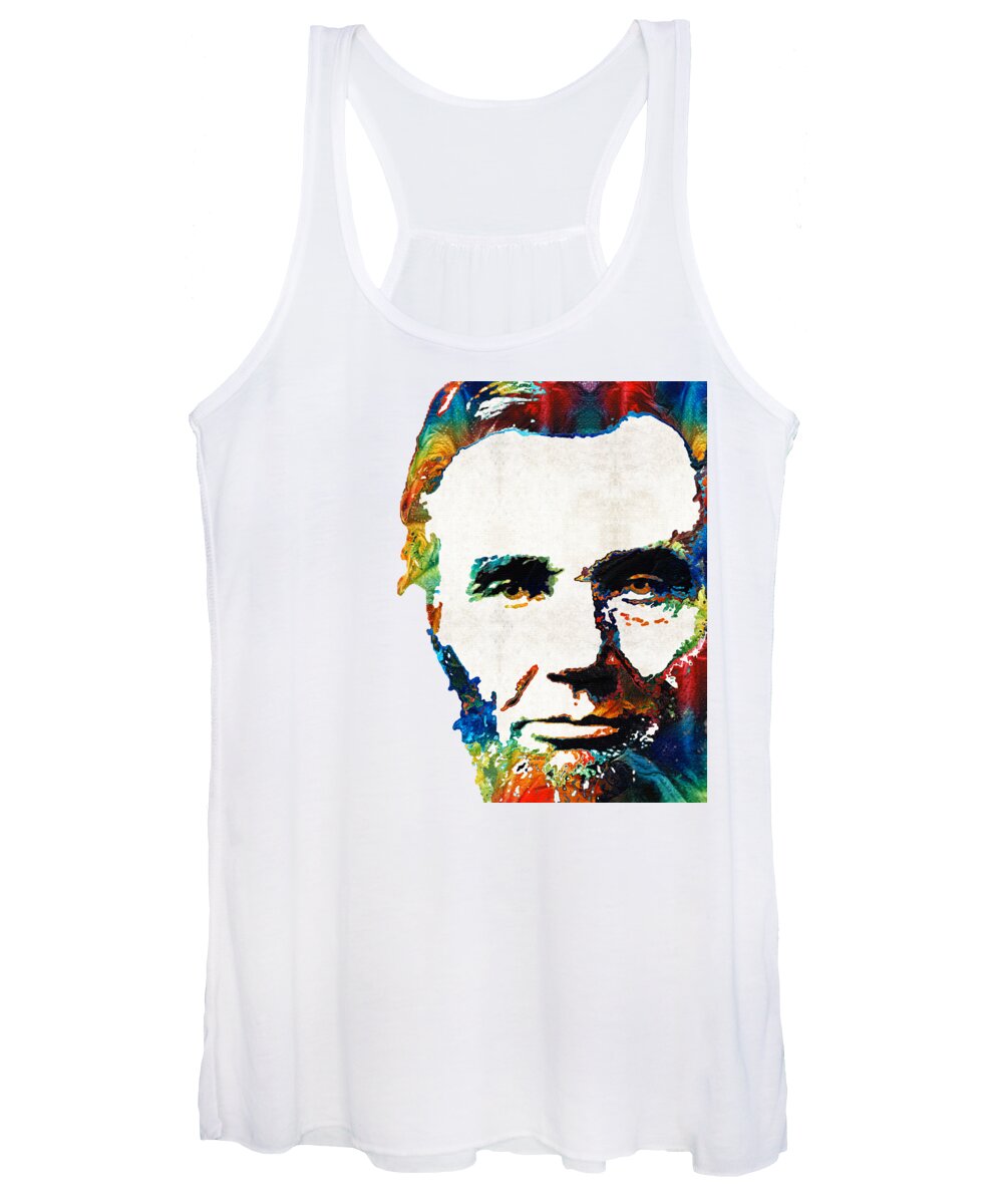 Abraham Lincoln Women's Tank Top featuring the painting Abraham Lincoln Art - Colorful Abe - By Sharon Cummings by Sharon Cummings