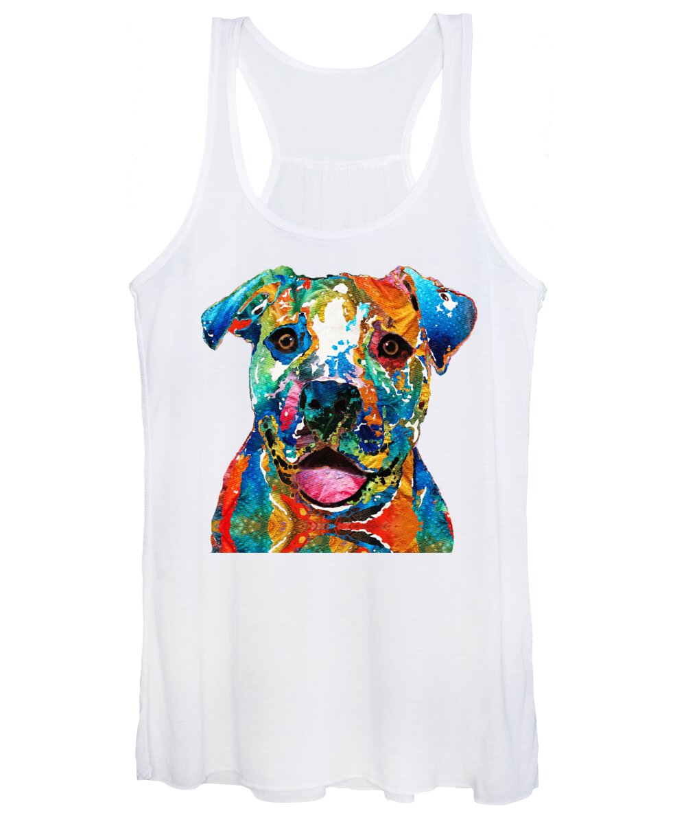 Dog Women's Tank Top featuring the painting Colorful Dog Pit Bull Art - Happy - By Sharon Cummings by Sharon Cummings