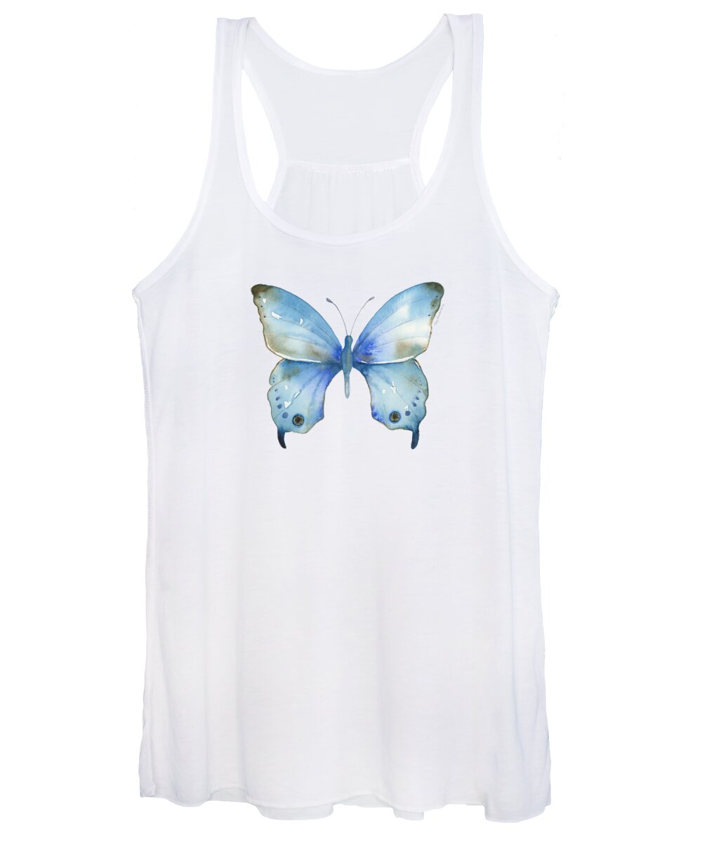 Blue And Brown Butterfly Women's Tank Top featuring the painting #109 Blue Diana Butterfly by Amy Kirkpatrick