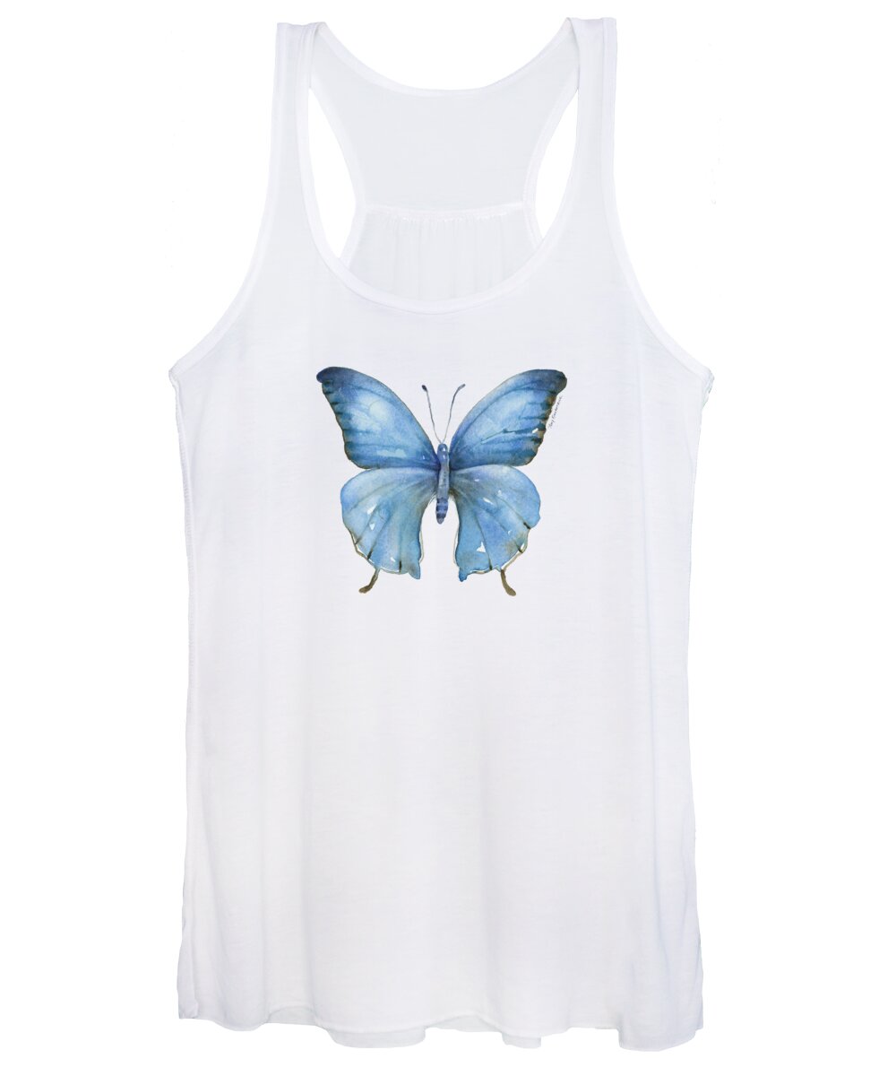 Blue And Brown Butterfly Women's Tank Top featuring the painting 111 Blue Elijah Butterfly by Amy Kirkpatrick