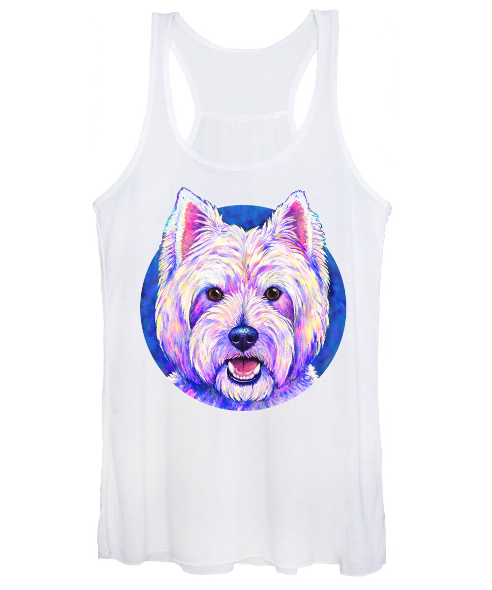 West Highland White Terrier Women's Tank Top featuring the painting Happiness - Neon Colorful West Highland White Terrier Dog by Rebecca Wang