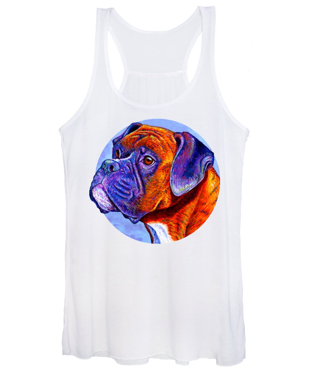 Boxer Women's Tank Top featuring the painting Devoted Guardian - Colorful Brindle Boxer Dog by Rebecca Wang