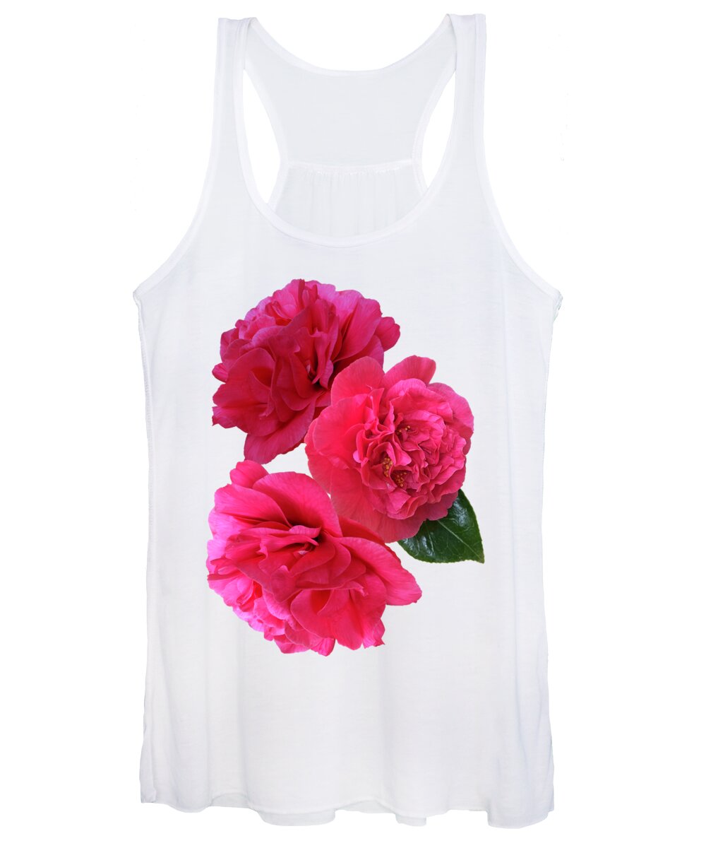 Pink Flowers Women's Tank Top featuring the photograph Pink Camellias on White Vertical by Gill Billington