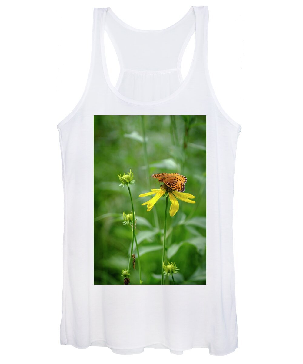 Fritillary Women's Tank Top featuring the photograph Atlantis Fritillary on Sneezeweed by Mary Lee Dereske