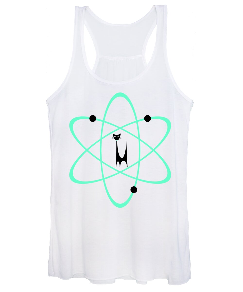 Atomic Cat Women's Tank Top featuring the digital art Atom Cat in Green Transparent Background by Donna Mibus