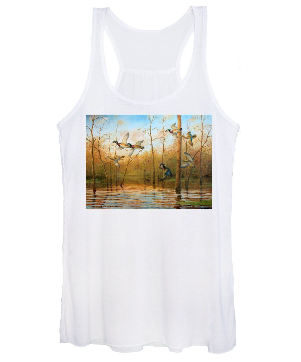 Guy Crittenden Waterfowl Women's Tank Top featuring the painting Autumn Beaverpond by Guy Crittenden