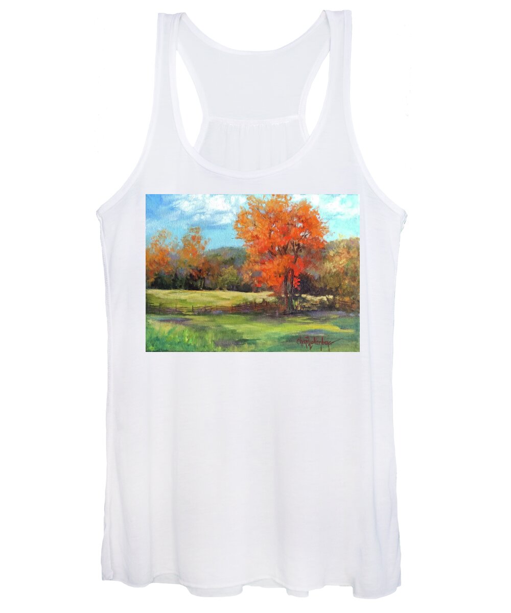 Autumn Print Women's Tank Top featuring the painting Autumn Countryside The Bright Orange Tree - An Original Painting by Cheri Wollenberg by Cheri Wollenberg
