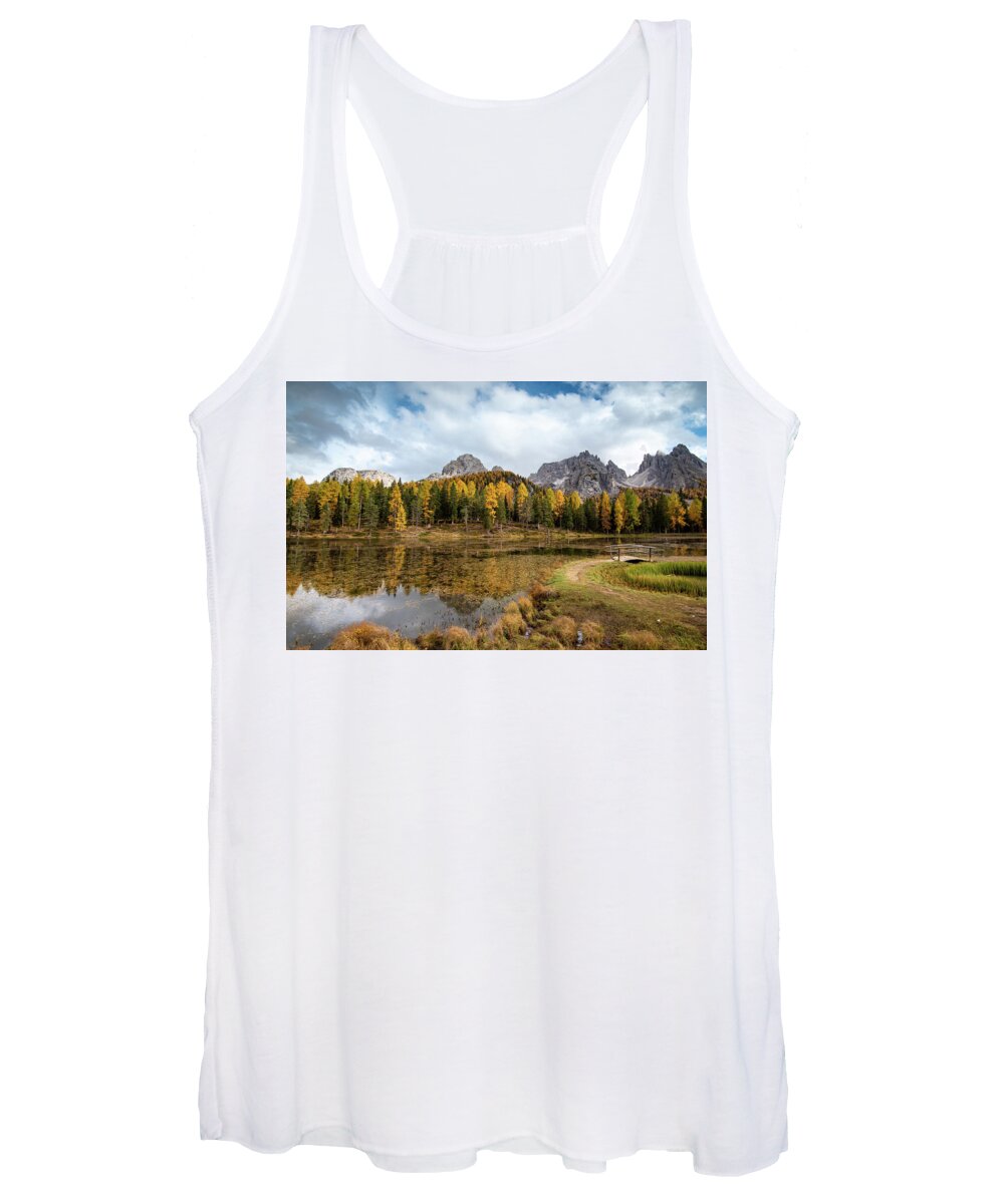 Autumn Women's Tank Top featuring the photograph Autumn landscape with mountains and trees by Michalakis Ppalis