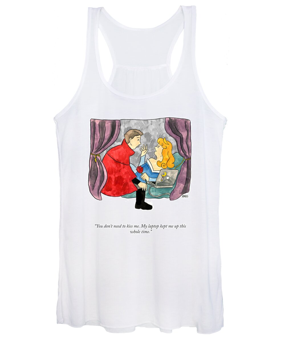 You Don't Need To Kiss Me. My Laptop Kept Me Up This Whole Time. Women's Tank Top featuring the drawing Awake Sleeping Beauty by Mads Horwath