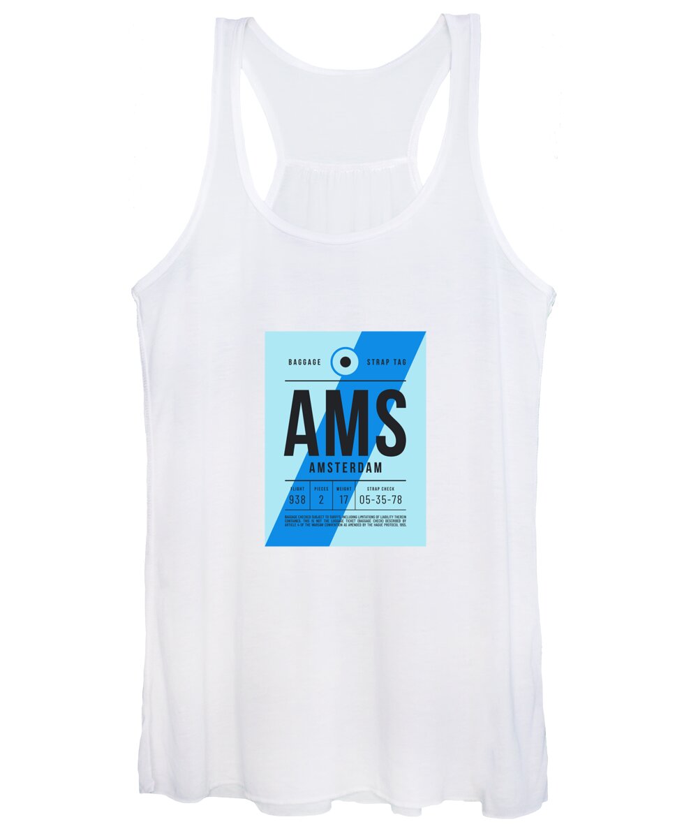 Airline Women's Tank Top featuring the digital art Baggage Tag E - AMS Amsterdam Netherlands by Organic Synthesis