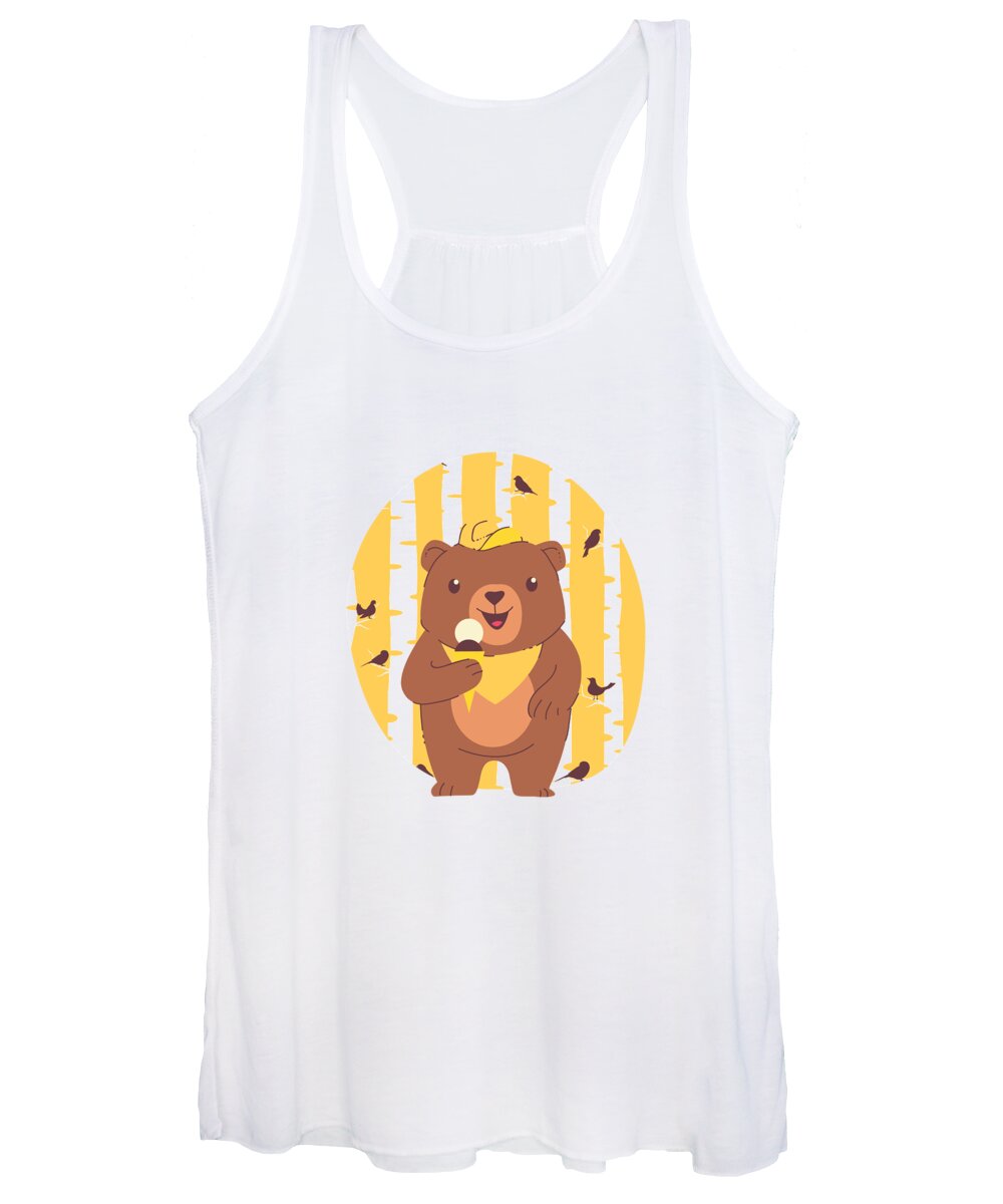 Adorable Women's Tank Top featuring the digital art Bear Cub Eating Ice Cream in Forest by Jacob Zelazny