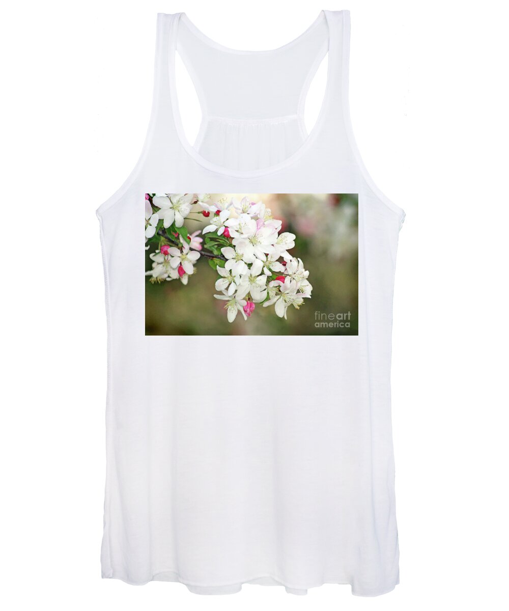 Apple Blossoms; Tree Blossoms; Flowers; Fruit Tree; Spring; Watercolor; Bokeh; Floral; Romantic; Peaceful; Dreamy; Close-up; Macro; Horizontal Women's Tank Top featuring the digital art Beautiful Apple Blossoms by Tina Uihlein