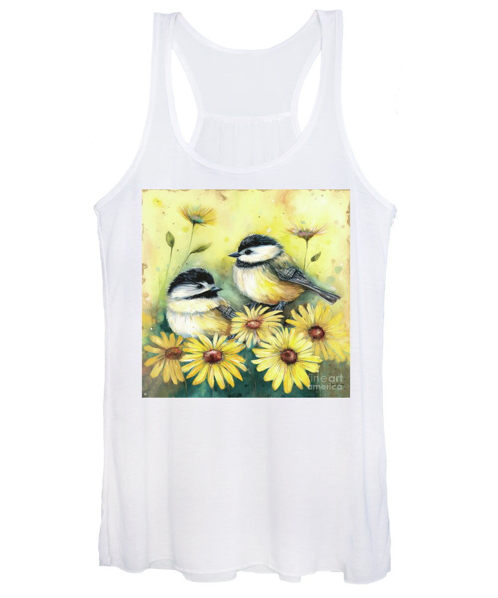 Black Capped Chickadees Women's Tank Top featuring the painting Best Friend Chickadees by Tina LeCour