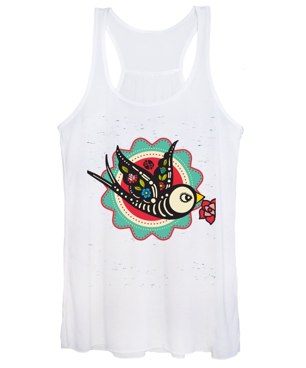 Bird Women's Tank Top featuring the painting Bird Tattoo Love Peace Tees Tee T-Shirt by Tony Rubino