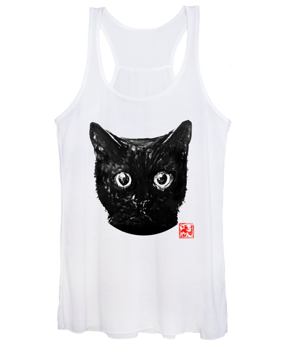 Cat Women's Tank Top featuring the painting Black Cat by Pechane Sumie