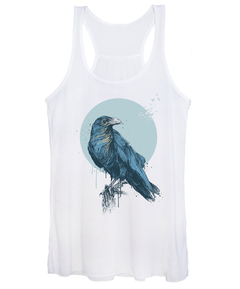Birds Women's Tank Top featuring the drawing Blue crow by Balazs Solti