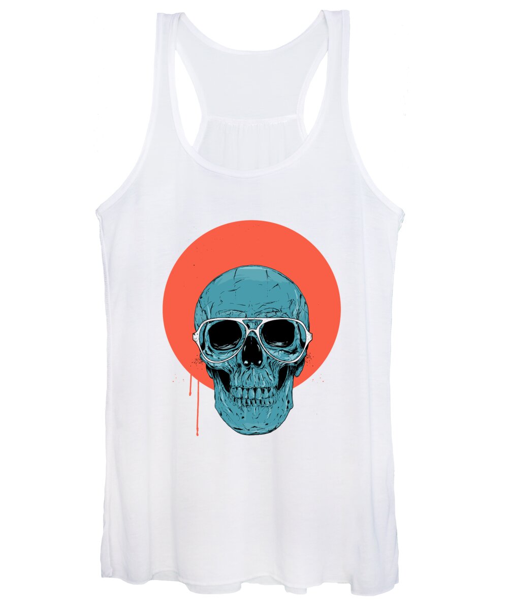 Skull Women's Tank Top featuring the drawing Blue skull II by Balazs Solti