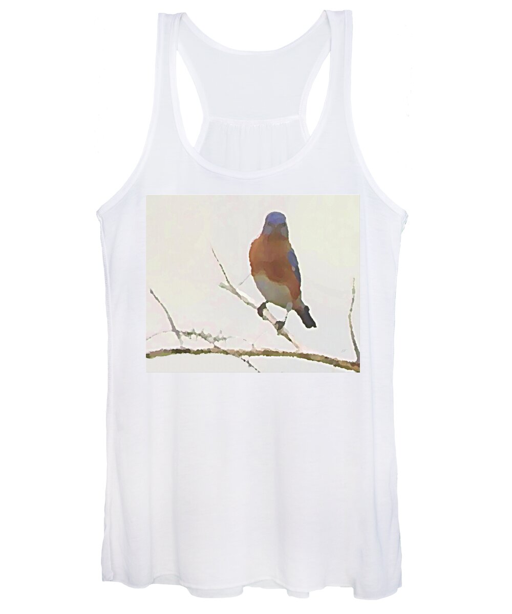 Eastern Bluebird Women's Tank Top featuring the mixed media Bluebird Stare, Eastern Bluebird on a Winter Tree Branch  by Shelli Fitzpatrick