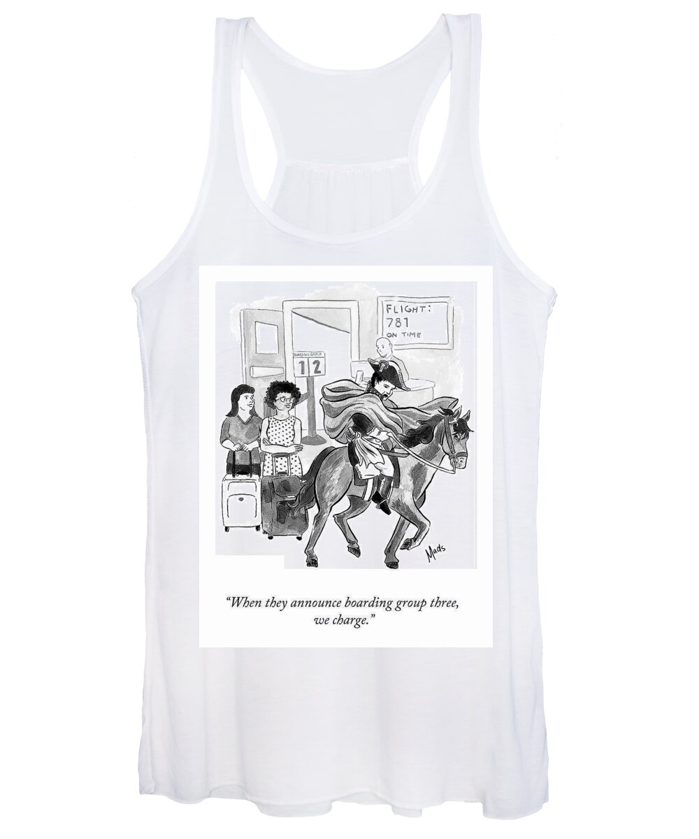 when They Announce Boarding Group Three Women's Tank Top featuring the drawing Boarding Group Three by Mads Horwath