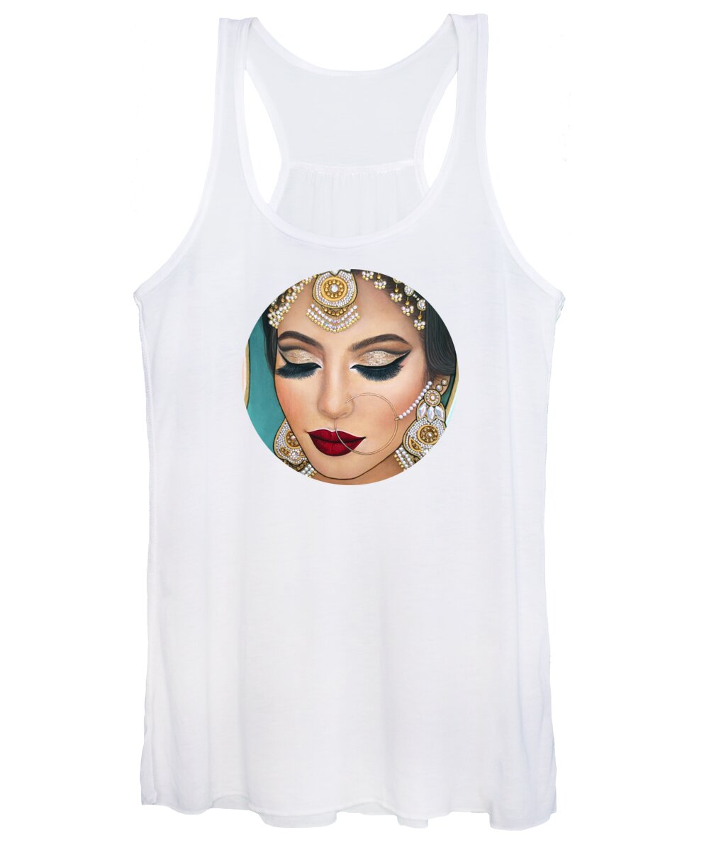 Art Women's Tank Top featuring the painting Brilliant Indian Beauty by Malinda Prud'homme