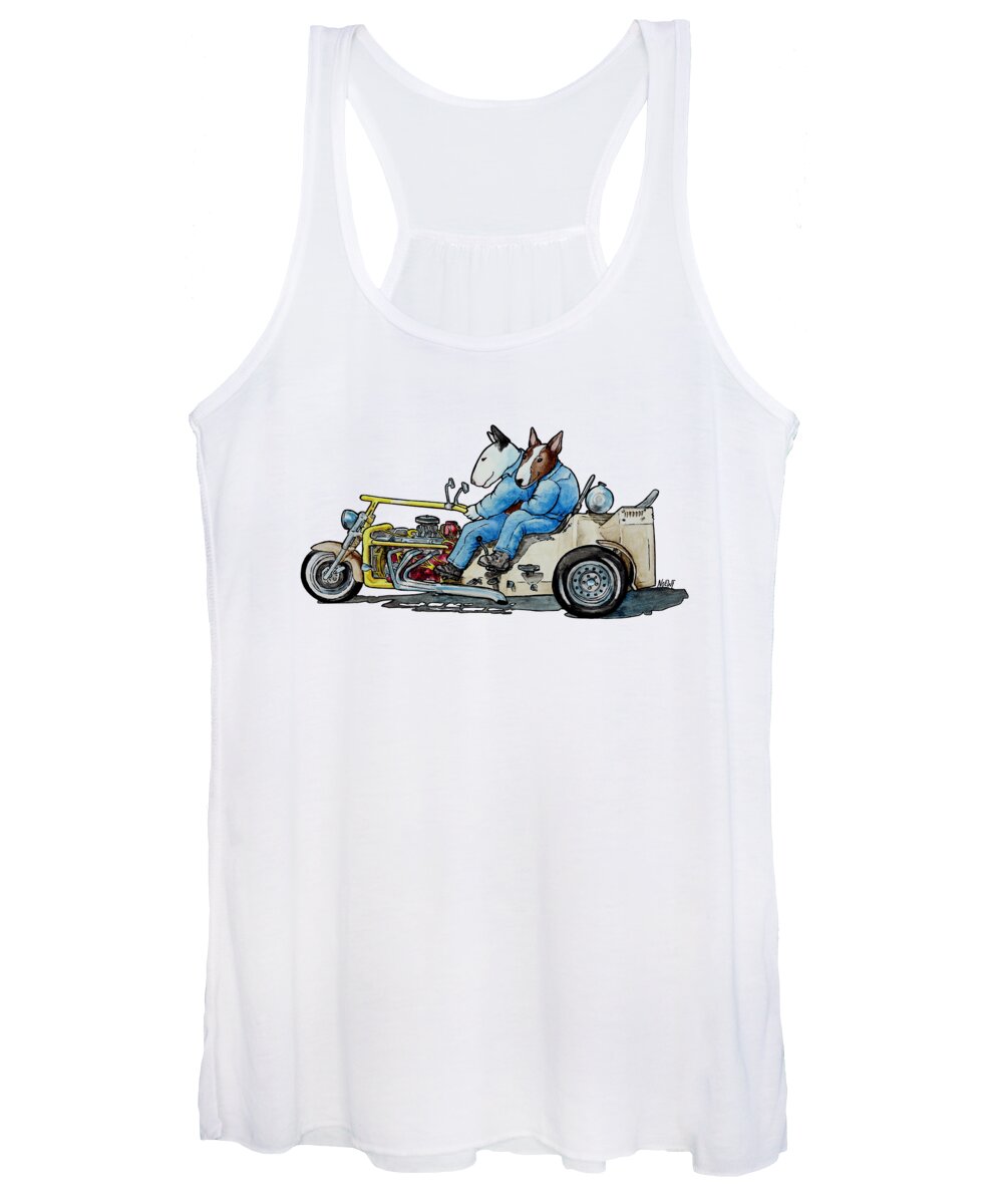 Bull Terrier Women's Tank Top featuring the painting Bull Terrier Bikers by Jindra Noewi