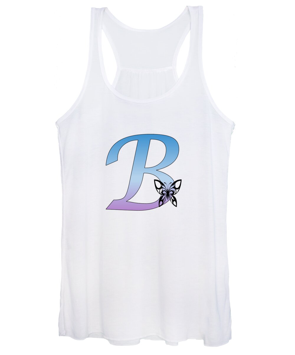 Monogram Women's Tank Top featuring the digital art Butterfly Silhouette on Monogram Letter B Gradient Blue Purple by Ali Baucom