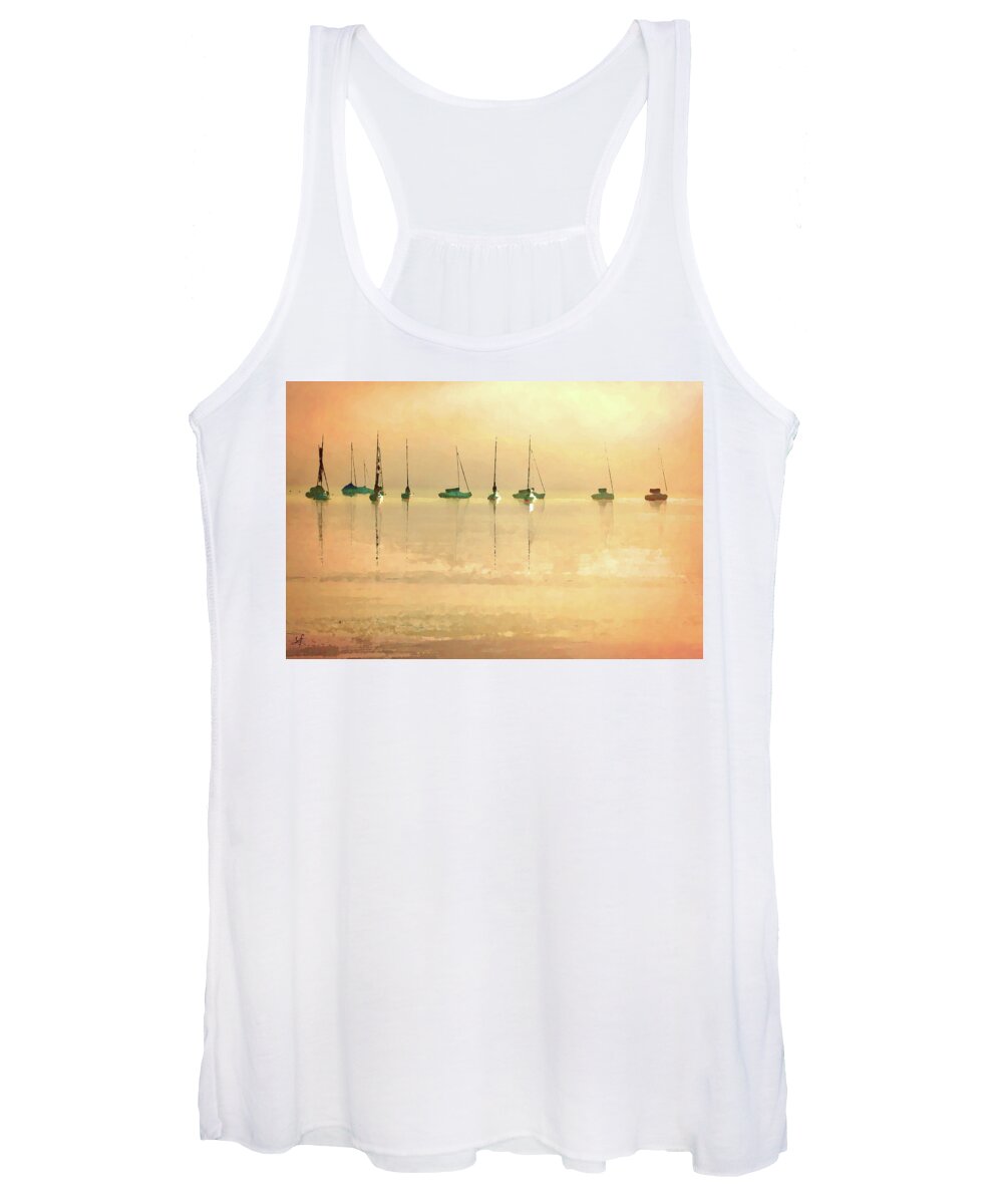 Fishing Boats Women's Tank Top featuring the mixed media Calm Waters by Shelli Fitzpatrick