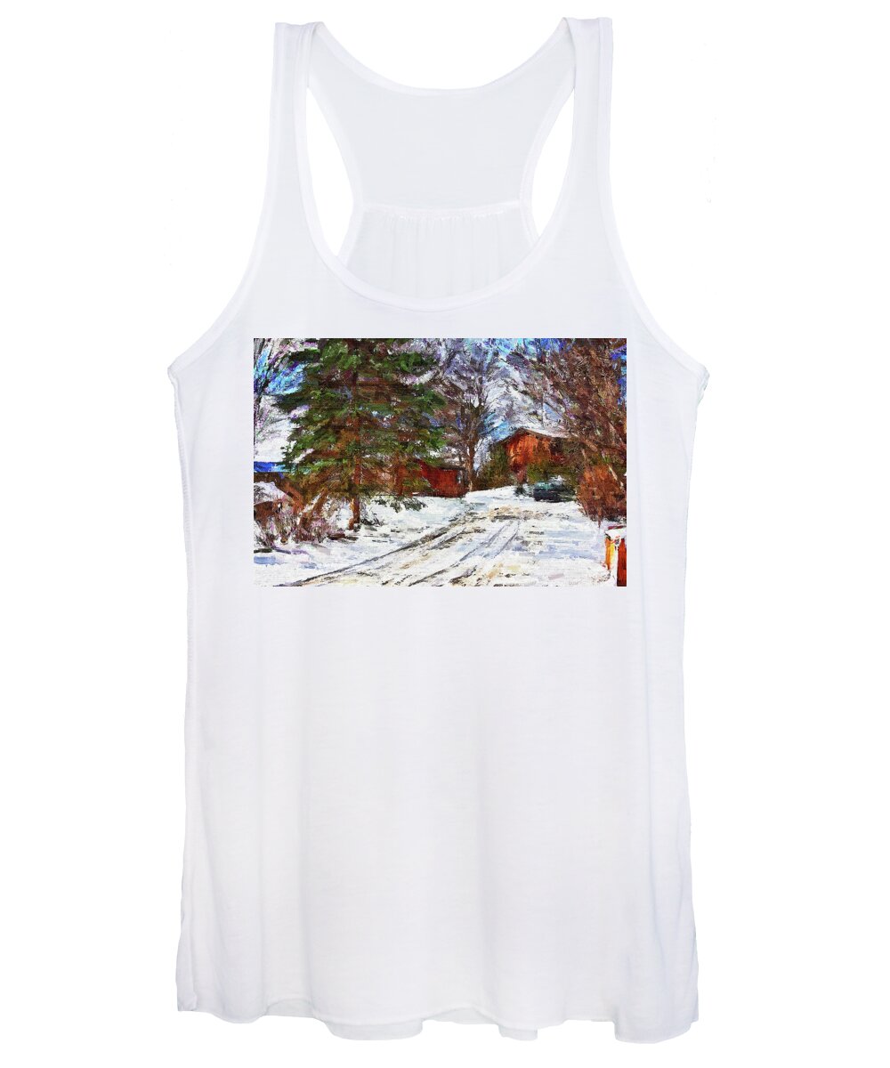 Canadian Women's Tank Top featuring the mixed media Canadian Winter Scene by Tatiana Travelways