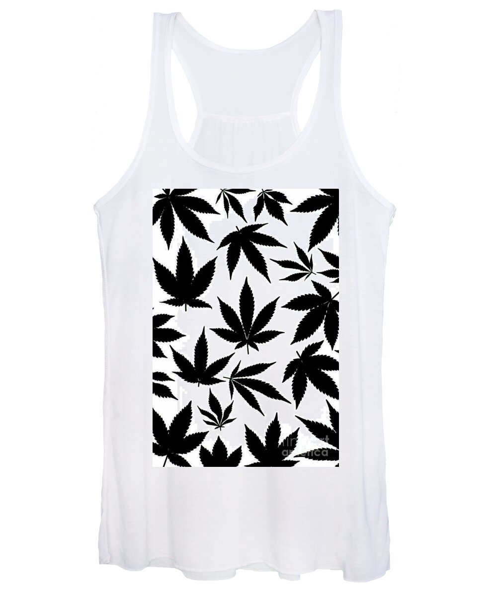 Cannabis Sativa Women's Tank Top featuring the photograph Cannabis Leaves Black and White by Tim Gainey