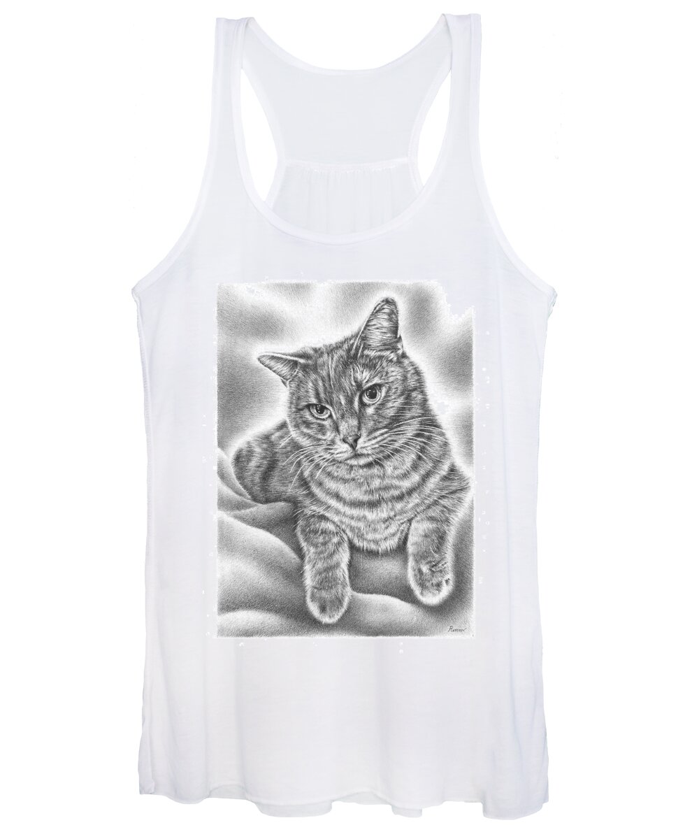 Cat Women's Tank Top featuring the drawing Chilling Cat by Casey 'Remrov' Vormer