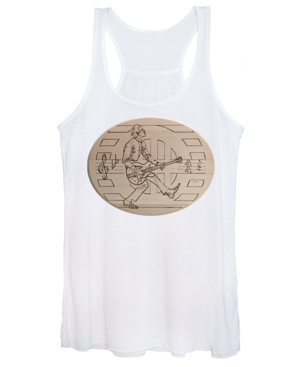 Pyrography Women's Tank Top featuring the pyrography Chuck Berry - Viva Viva Rock 'N' Roll by Sean Connolly