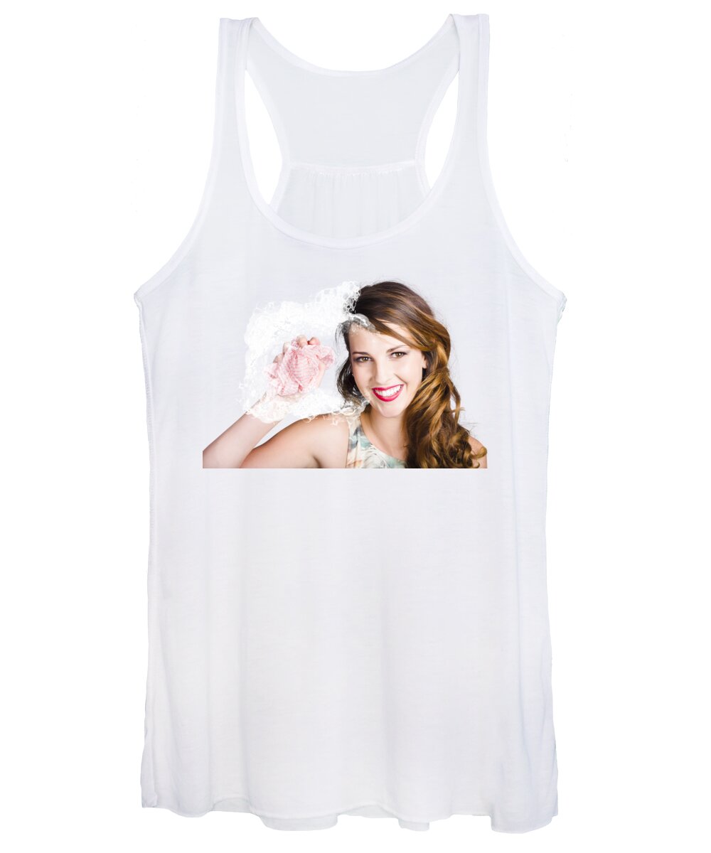Clean Women's Tank Top featuring the photograph Cleaner woman with dish cloth by Jorgo Photography