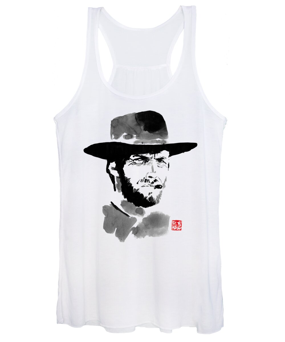 Clint Eastwood Women's Tank Top featuring the painting Clint Eastwood 02 by Pechane Sumie
