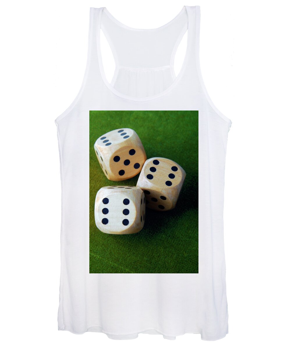 Dice Women's Tank Top featuring the photograph Closeup Of The Dices On Green Table by Severija Kirilovaite