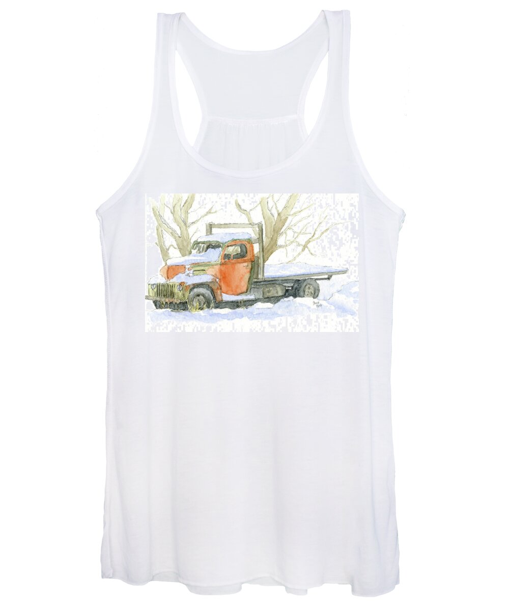 Ford Truck Women's Tank Top featuring the painting Cold Ford by David King Studio