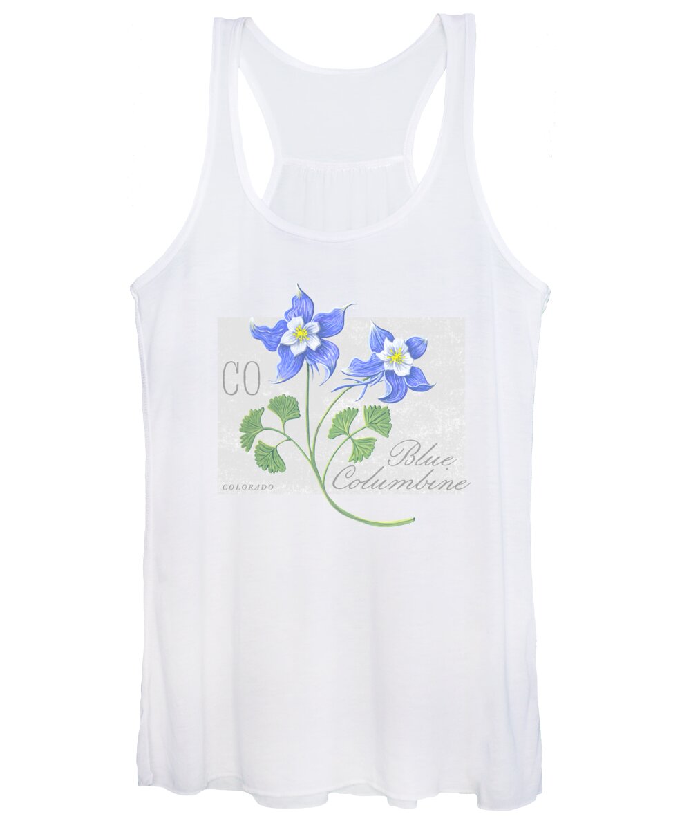 Colorado Women's Tank Top featuring the painting Colorado State Flower Blue Columbine Art by Jen Montgomery by Jen Montgomery
