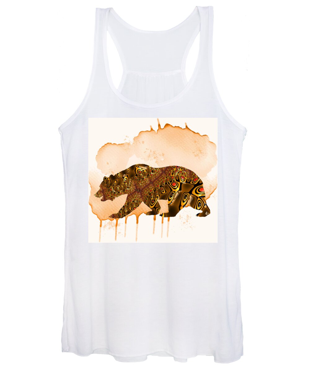Colorful Women's Tank Top featuring the mixed media Colorful Bear-Fractal Watercolor Fusion Art by Shelli Fitzpatrick
