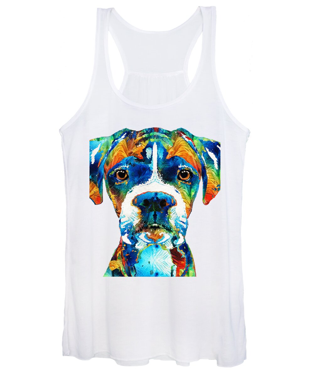 Boxer Women's Tank Top featuring the painting Colorful Boxer Dog Art By Sharon Cummings by Sharon Cummings
