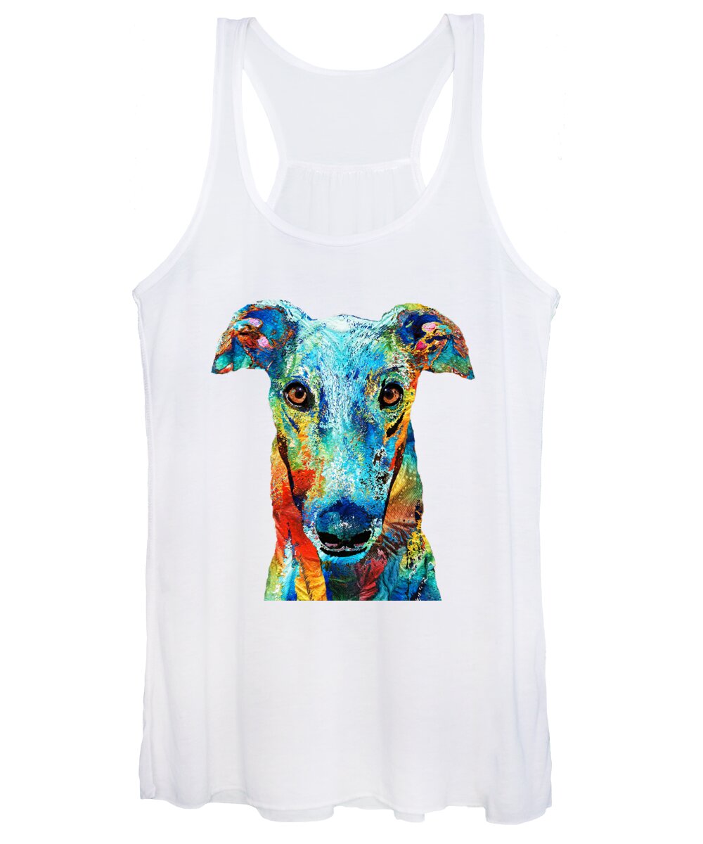 Greyhound Women's Tank Top featuring the painting Colorful Greyhound Dog Art - Sharon Cummings by Sharon Cummings