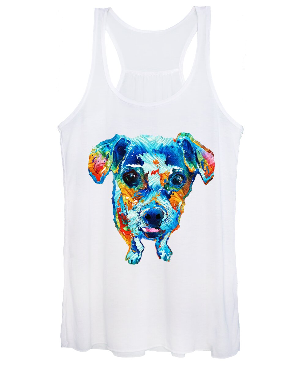 Dog Women's Tank Top featuring the painting Colorful Little Dog Pop Art by Sharon Cummings by Sharon Cummings