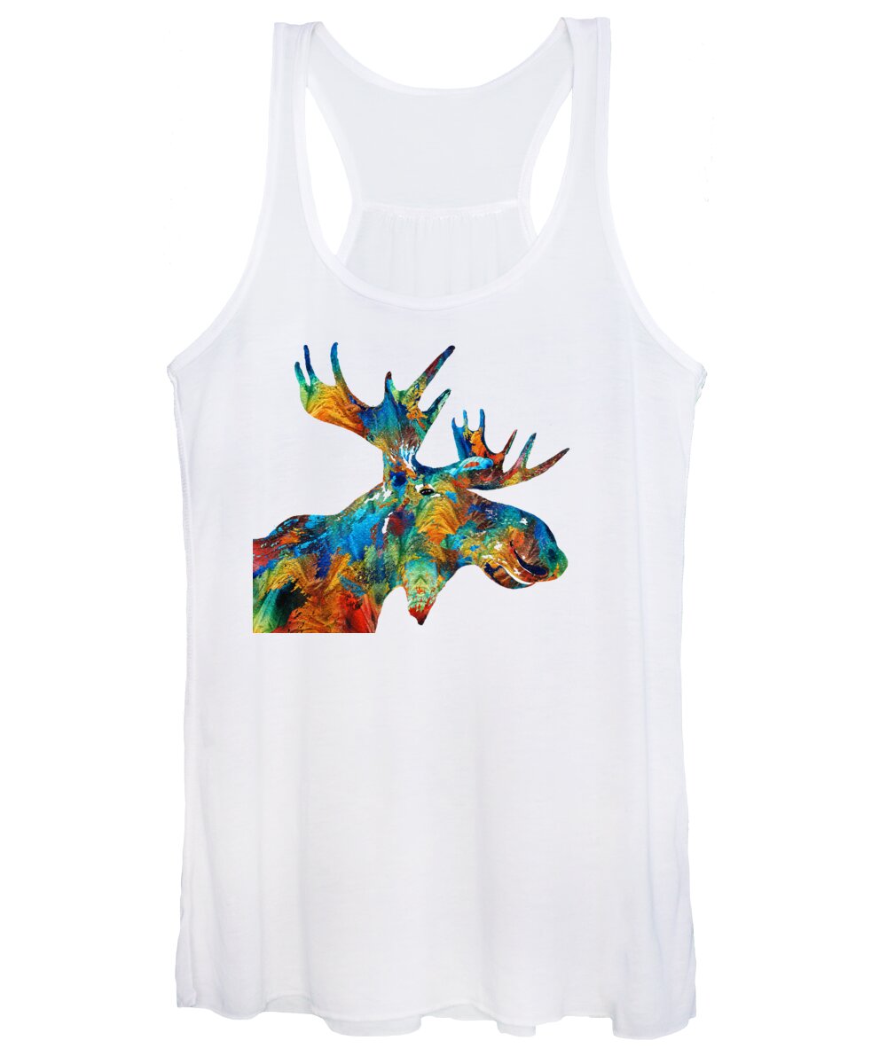 Moose Women's Tank Top featuring the painting Colorful Moose Art - Confetti - By Sharon Cummings by Sharon Cummings