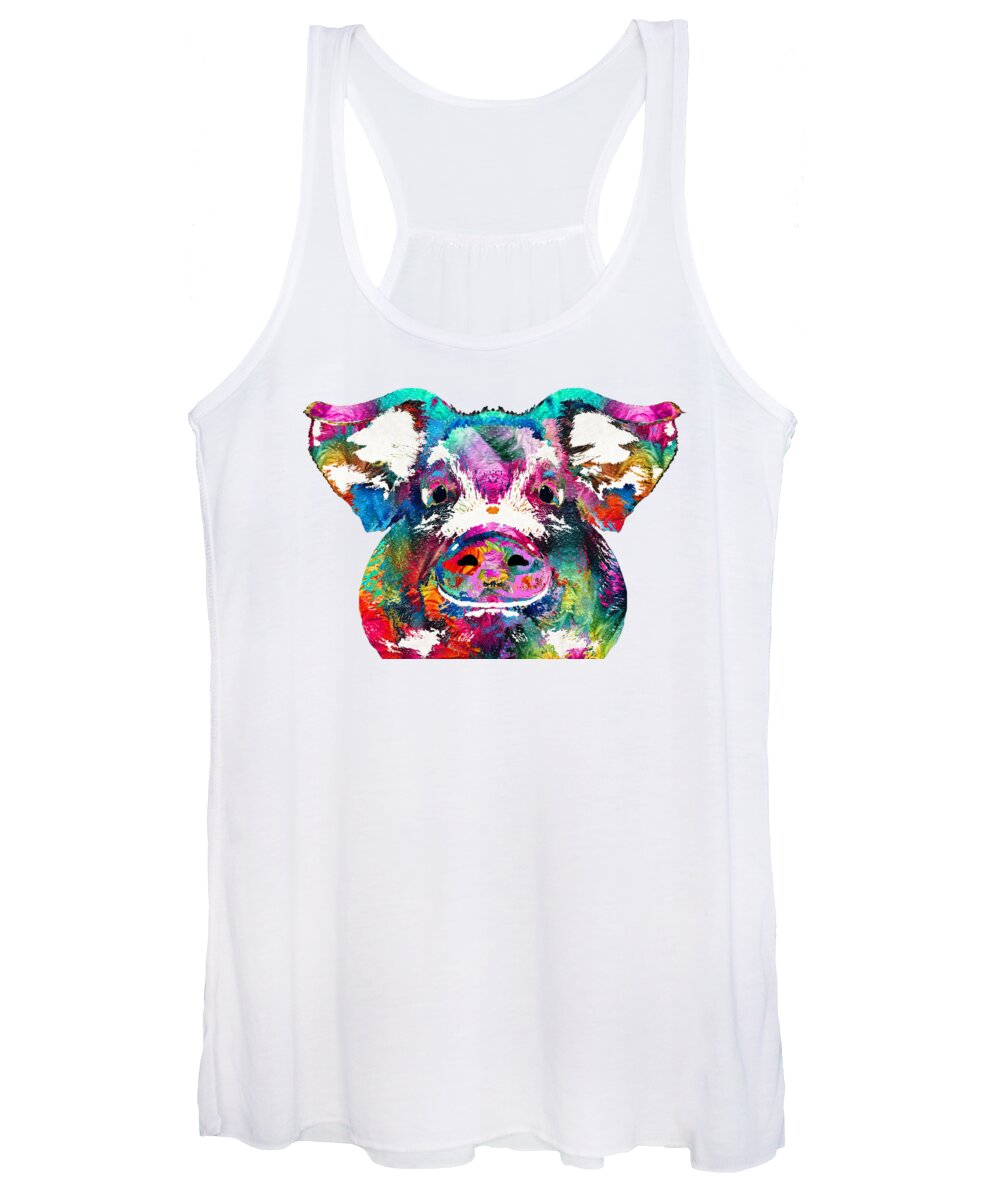 Pig Women's Tank Top featuring the painting Colorful Pig Art - Squeal Appeal - By Sharon Cummings by Sharon Cummings