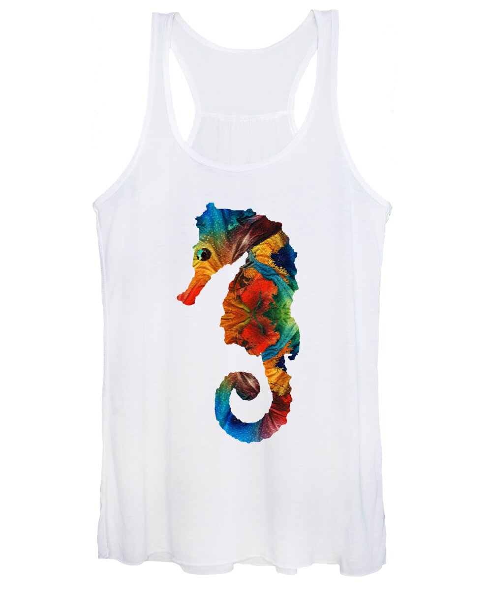 Seahorse Women's Tank Top featuring the painting Colorful Seahorse Art by Sharon Cummings by Sharon Cummings