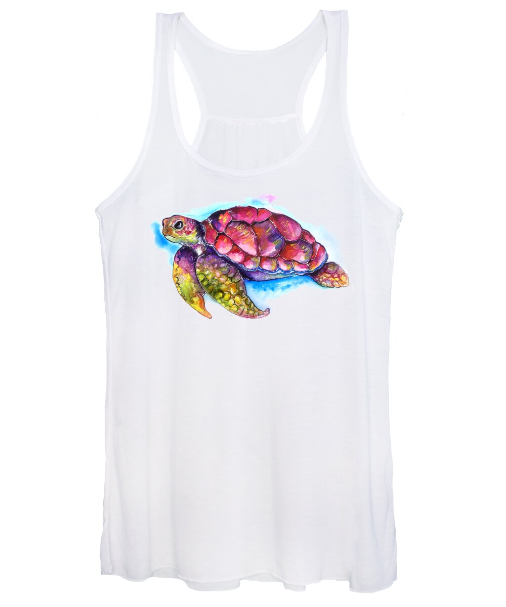 Turtle Women's Tank Top featuring the painting Cute Colorful Turtle Watercolor by Matthias Hauser